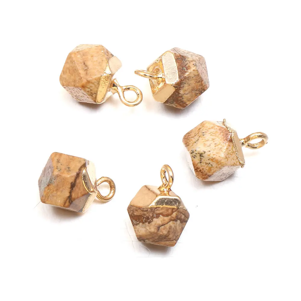 Natural Stone Pendant Golden Plated Square shape Faceted Pendant for Jewelry Making DIY Earring bracelet Necklace accessories