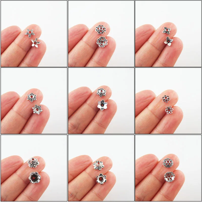 Fashion New Flower Heart Leaf Clover Star Connectors Tibetan Silver Plated End Bead Caps