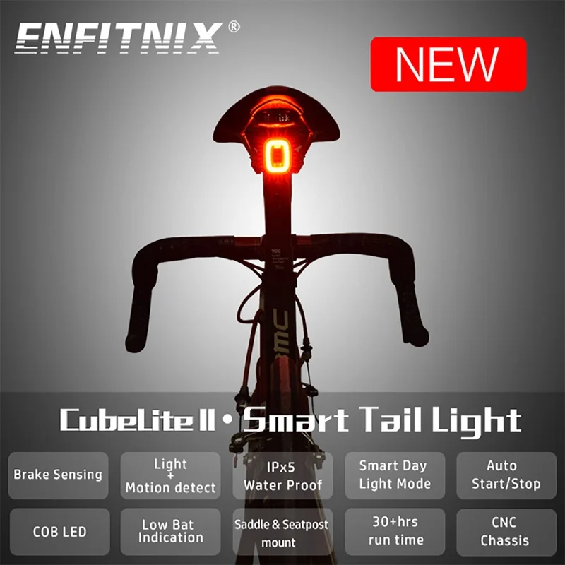 Enfitnix Bicycle Lighting Auto Brake Road Bike Rear Light Smart Sensor Bicycle Tail Light USB Charge LED Breathable Bike Light