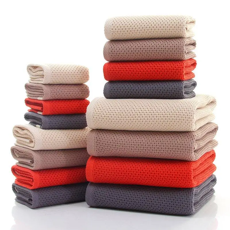 50 3-Pieces/Set Honeycomb Thin Cotton Towel Set Summer Bathroom Towels Small Face Hand Towel Brown Grey Absorbent Washcloth