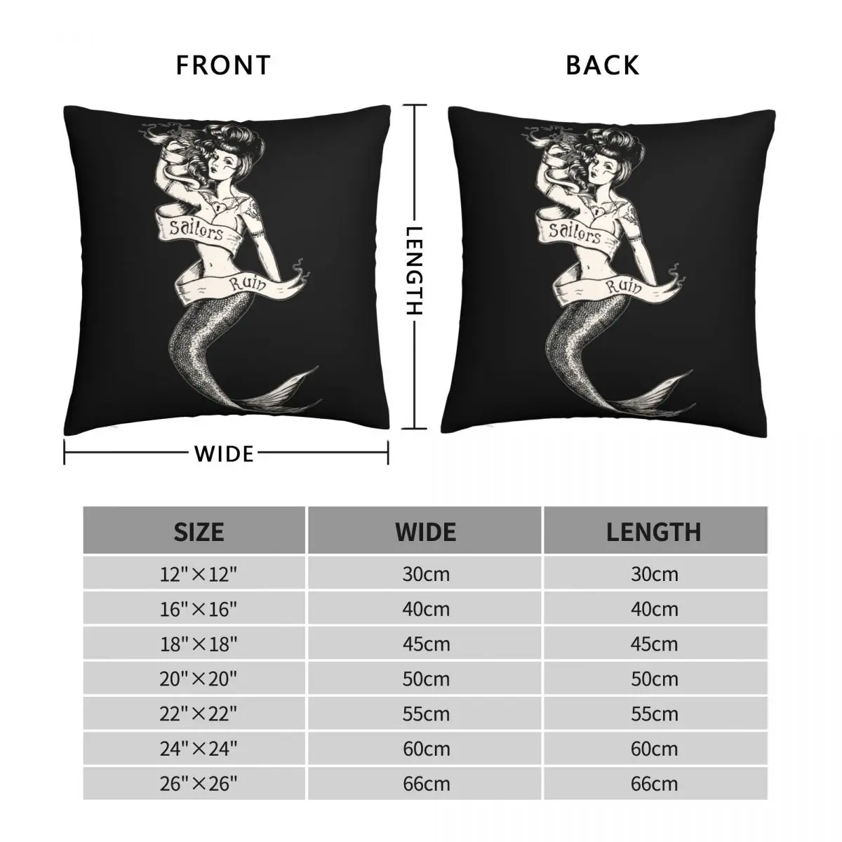 Sailors Ruin Vintage Mermaid Tattoo Pillowcase Polyester Linen Velvet Pattern Decor Throw Pillow Case Car Cushion Cover 45x45