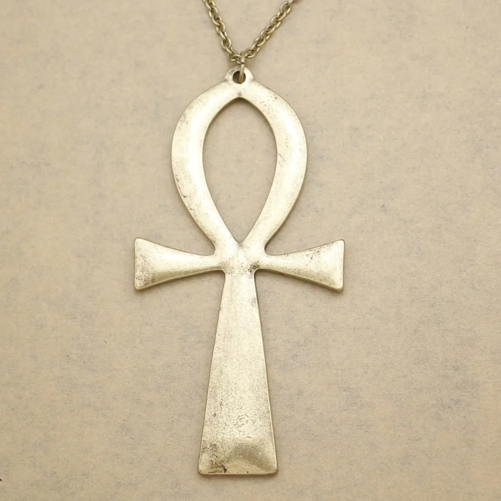 Collar de cadena larga con colgante de Cruz Ankh grande para hombres y mujeres, accesorios de joyería de moda, vida egipcia Vintage, 10x5cm, envío
