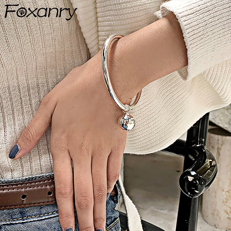 Foxanry Minimalist Stamp Glossy Bracelet for Women New Trendy Creative Ball Pendant Party Jewelry Gifts Wholesale