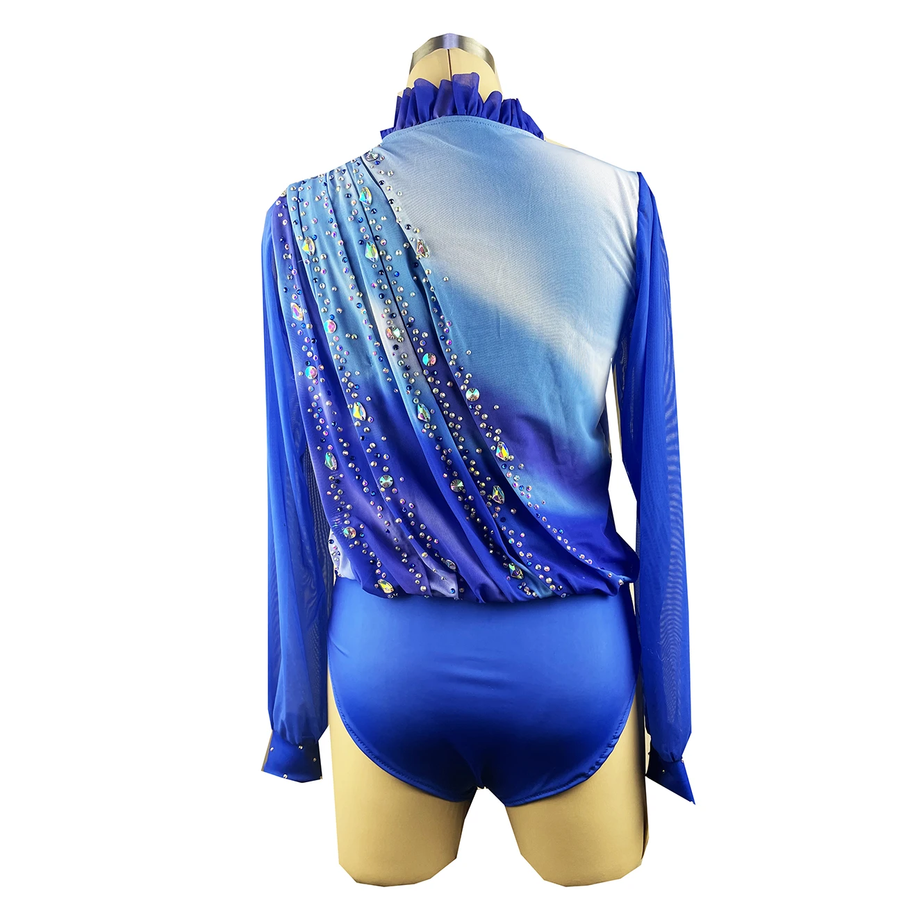 Blue Figure Skating Dress Long sleeve  Ice Skating Skirt Spandex