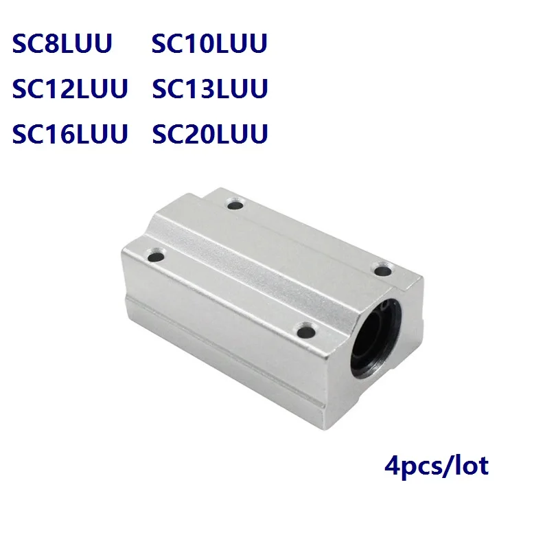 4pcs/lot SC8LUU SC10LUU SC12LUU SC13LUU SC16LUU SC20LUU Long Type Linear Ball Bearing Block Linear Shaft CNC 3D printer