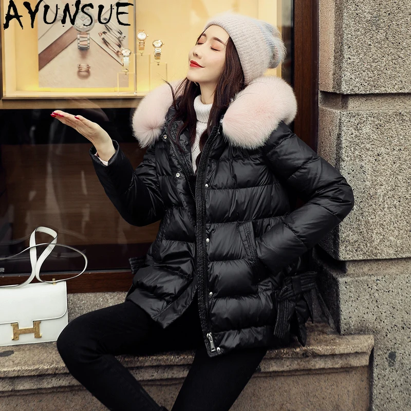 AYUNSUE Female Jacket Winter 90% White Duck Down Jacket Women Real Fox Fur Collar Hooded Parkas Woman Coat Clothing Ropa Mujer