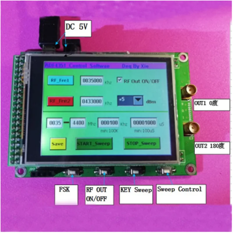 RF sweep frequency Signal Source Generator Board 35M-4.4G with color STM32 TFT Touch LCD  ADF4351