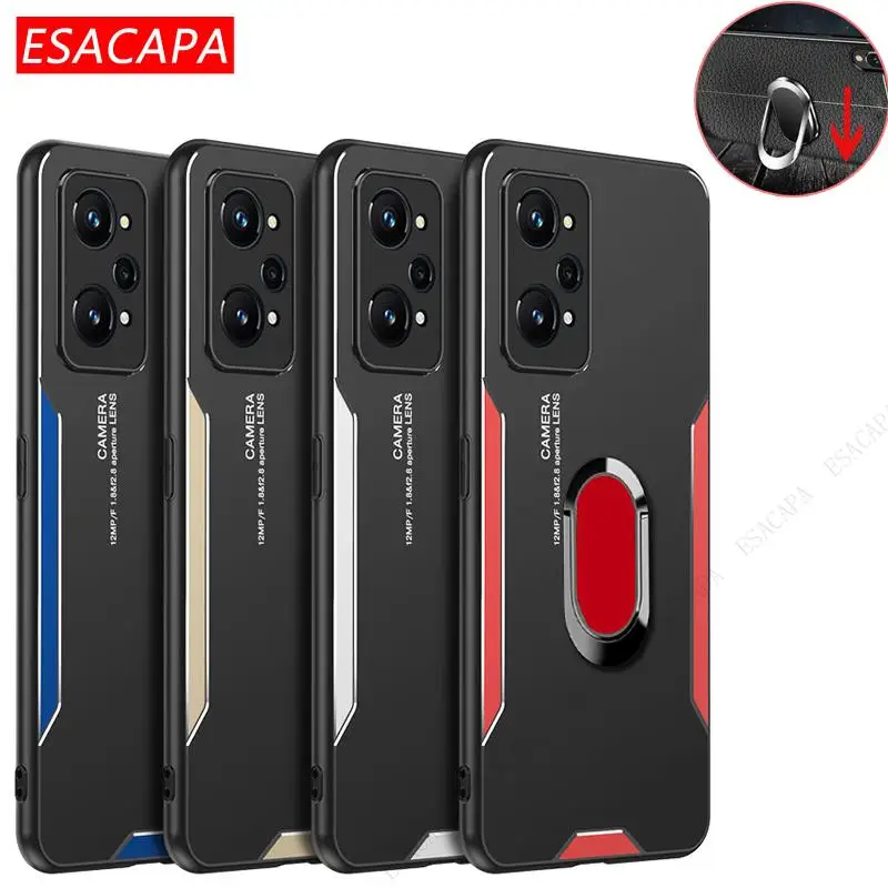 Car Ring Holder Metal Aluminum Phone Cover For OPPO Realme GT Neo 2 Explorer Master Soft Frame Shockproof Case For Oppo RMX3363