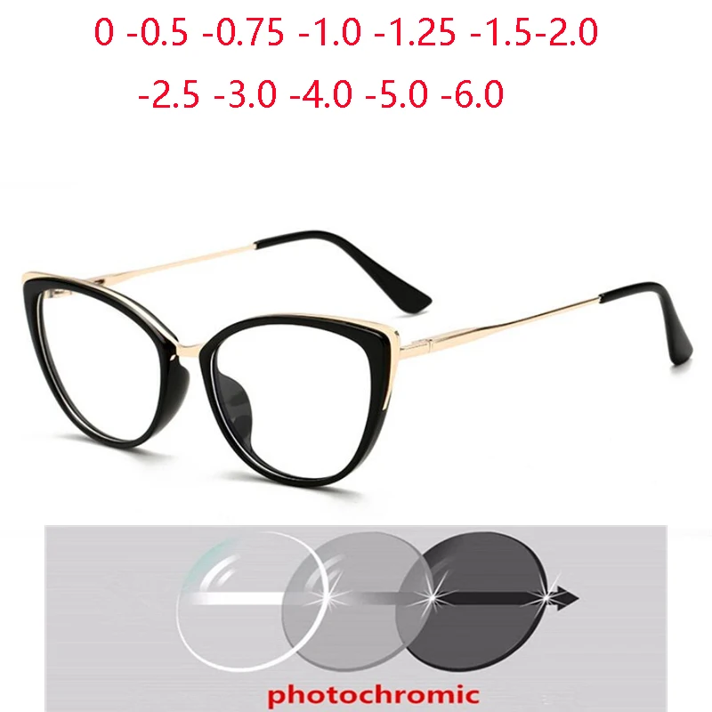 

Blue Light Blocking Women Cat Eye Prescription Glasses For The Nearsighted Myopia Photochromic Eyeglasses 0 -0.5 -0.75 To -6.0