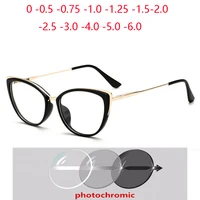 Gafas graduadas de ojo de gato con bloqueo de luz azul para mujer, gafas fotocromáticas para miopía, 0-0,5-0,75 a-6,0