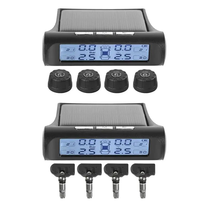 

Solar Car TPMS Wireless Auto Digital Tire Tyre Pressure Monitor Temperature Monitoring Alarm System with 4 Sensors