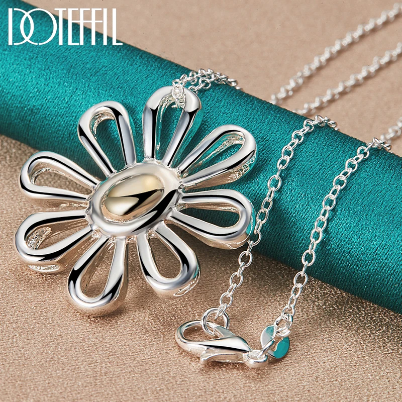 DOTEFFIL 925 Sterling Silver 16/18/20/22/24/26/30 Cal łańcuszek wisiorek kwiatowy naszyjnik dla kobiet ślub zaręczyny urok biżuterii