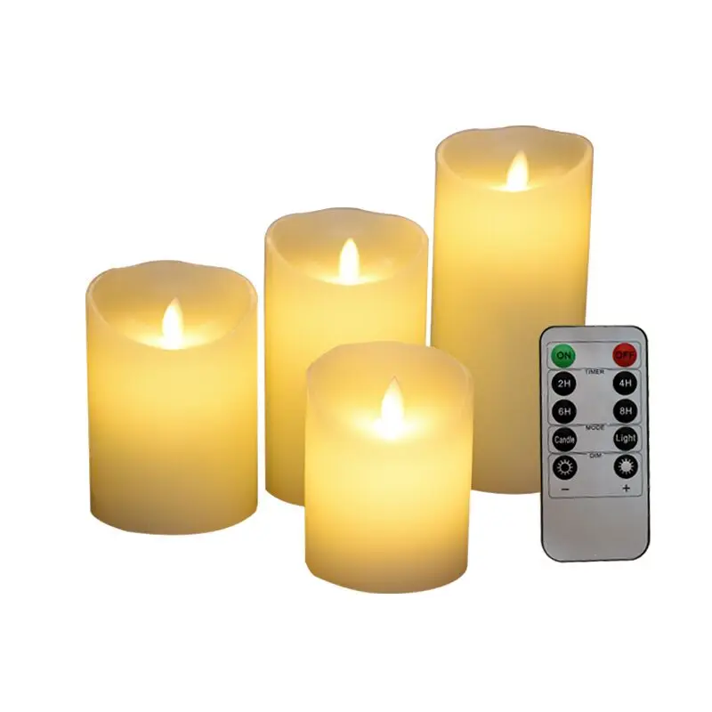 

set of 4 Pillar LED Candle Light Remote control paraffin Wax Swinging Moving wick Wedding Home party Dia7.5CM-(H)10/12/15/18CM