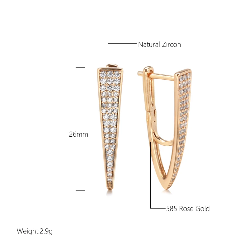 Kinel New Fashion V Shape Drop Earring For Women 585 Rose Gold Color Micro Wax Inlay Natural Zircon Geometric Dine Daily Jewelry