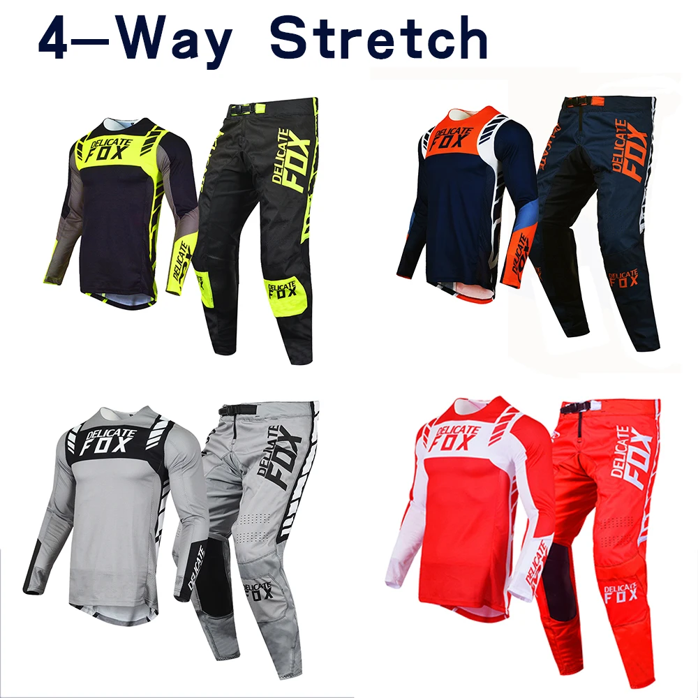 

Mach Gear Set Kits Motocross Jersey Pants Delicate Fox Mountain Bicycle Offroad 4-Way Stretch Grey Suit