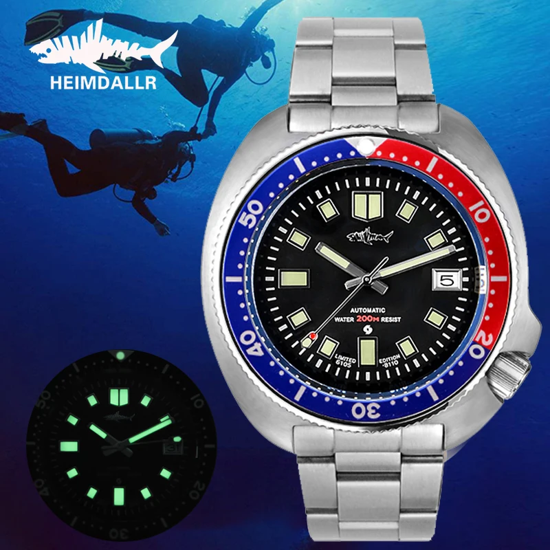 Heimdallr Turtle Captain Willard Watch Sapphire Crystal Black Dial Luminous Japan NH35A Automatic Mechanical Steel Dive Watches