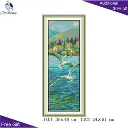 Joy Sunday Seaside Cross Stitch Needlepoint Kit, Counted and Stamped Home Decor, Seaside Landscapes, F569(3), 14CT, 11CT
