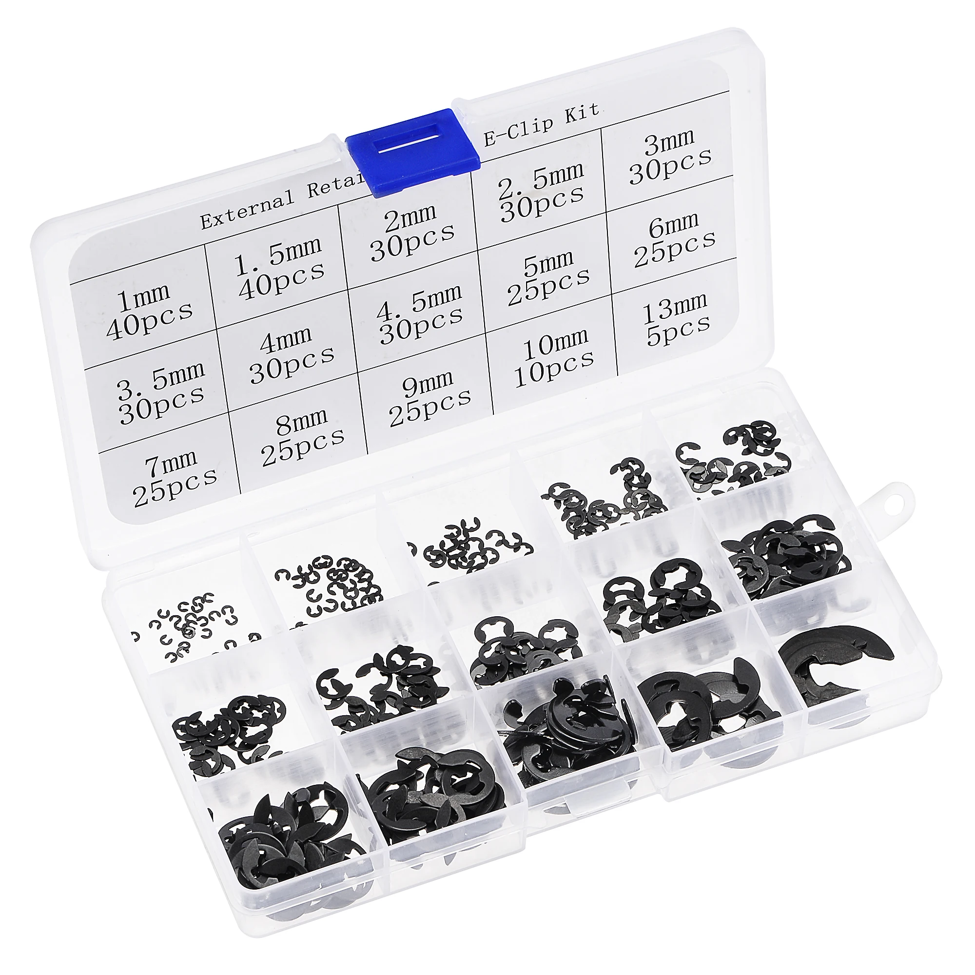 

uxcell E-Clip Washers 400Pcs 15-Size External Retaining Ring Carbon Steel Set Size: 1mm to 13mm