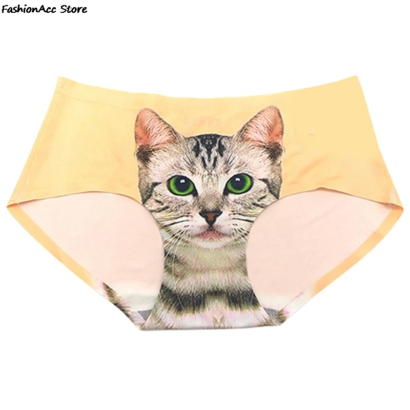 Sexy Pussycat Panties 3D Cat Print Underwear Clothes Funny Female Anti Emptied Women Brief