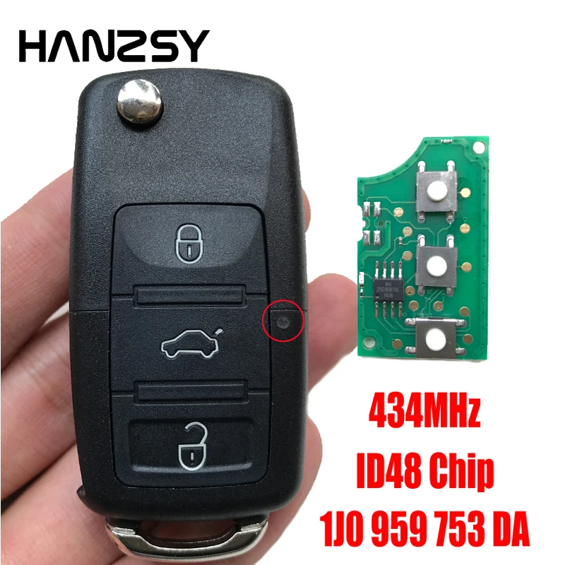 3 Bottoni 1J0959753DA 434MHz per il VW Volkswagen SKODA Sede PASSAT Polo Completo Auto Flip Pieghevole chiave ID48 Chip A Distanza chiave