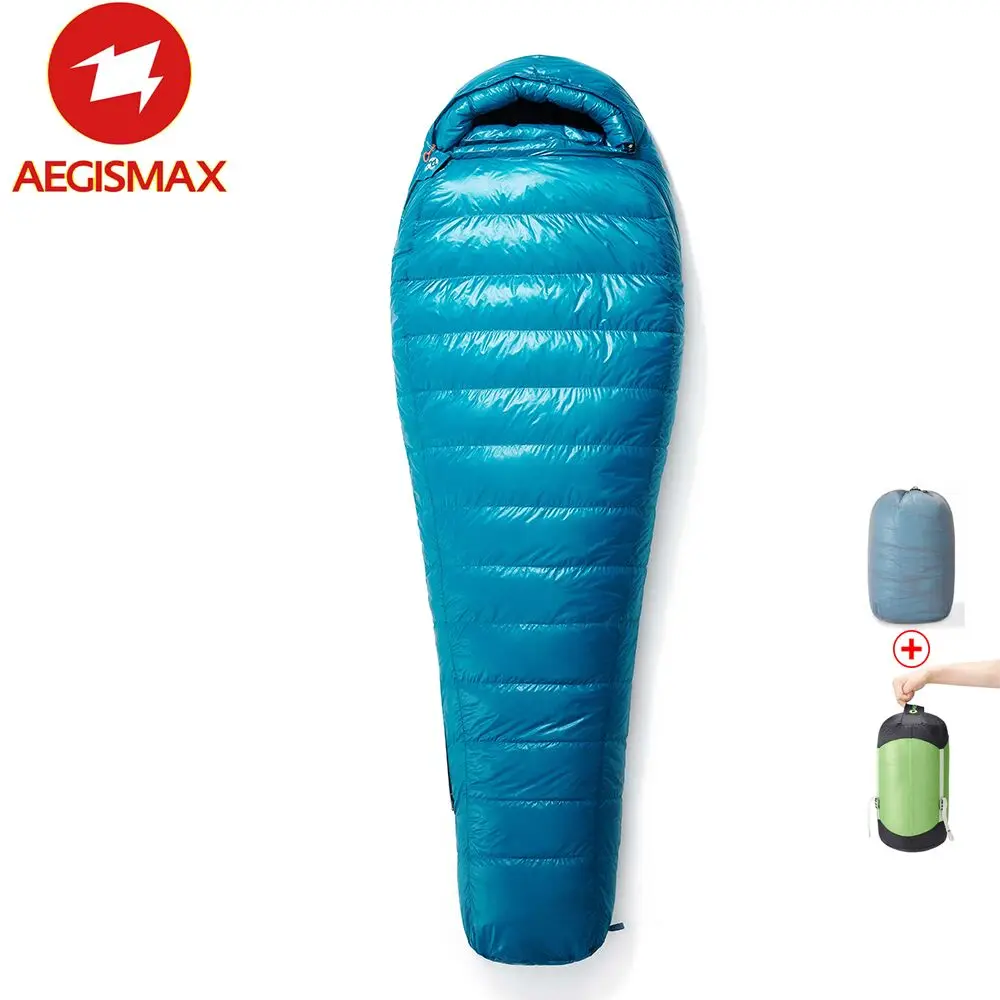 AEGISMAX M3 Lengthened Mummy Sleeping Bag Ultralight 95% White Goose Down Box Baffles Winter Outdoor Camping Hiking