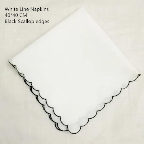 Set of 12 Fashion white Linen Dinner Napkins/Table Napkins with Scalloped Edges Tea Napkins 40*40 CM