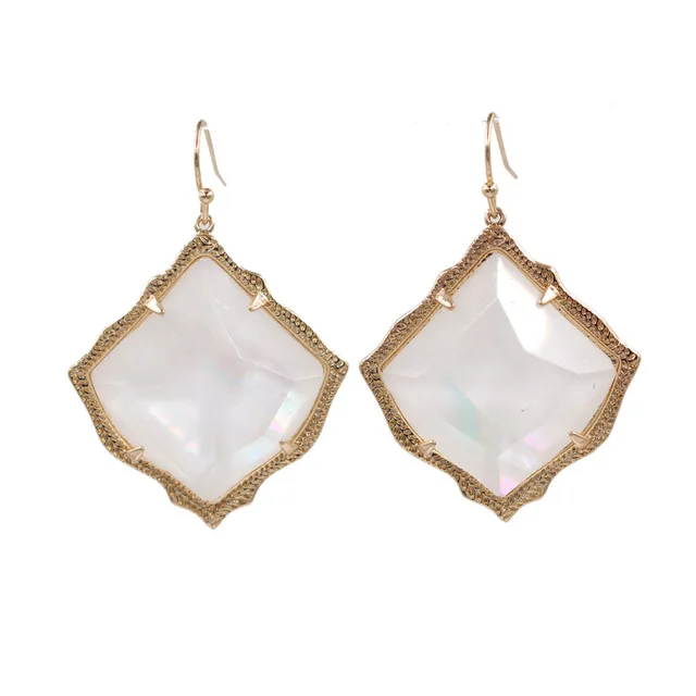 Large Faceted  Kite Shape Pearl Stone Inaly Cooper Dangle Earrings AB Clear Crystal Stone Inaly Drop Earrings Women Jewelry