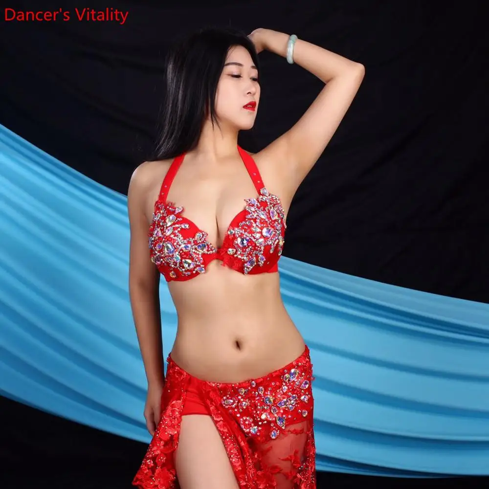 New belly dance performance costume group costume competition lace Skirt Deep Bra Top Long Skirt 2pecies Oriental Dance Suit