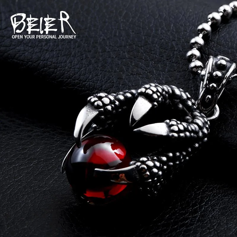 Beier 316L Stainless Steel Pendant Necklace Retail Eagle Claw Pendant Man\'s Super Cool CZ Charm Choker Accessories LLBP8-129R