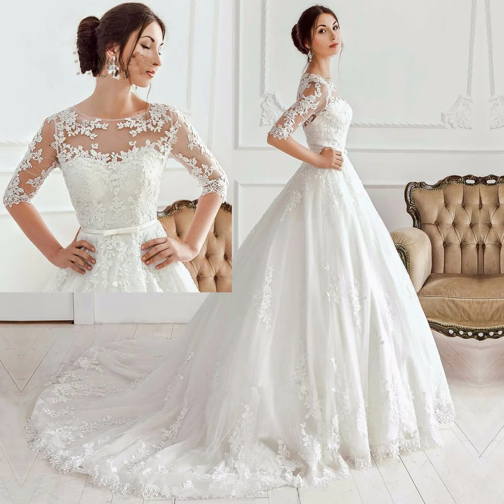 Hàn Quốc Đầm Vestido De Noiva Vintage Công Chúa Cô Dâu Váy Bầu Ren Tay Lửng Táo 2018 Casamento Mẹ Của Cô Dâu Đầm