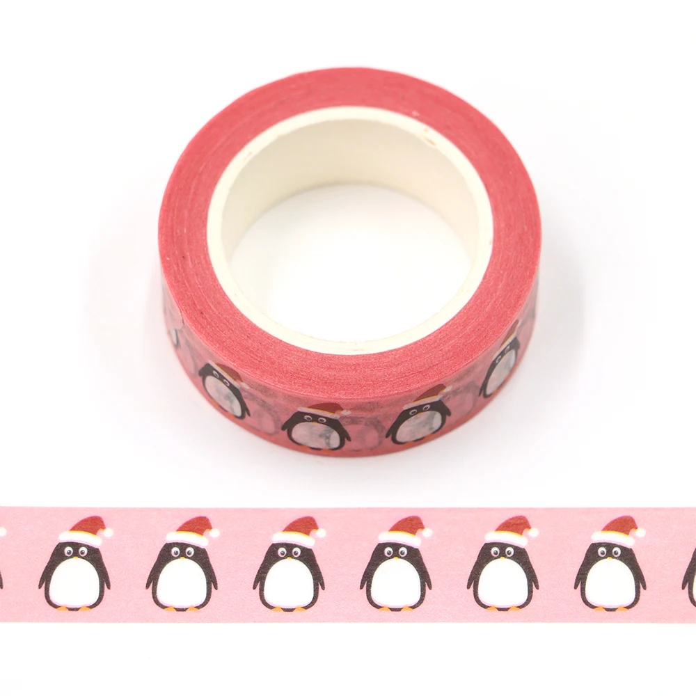 

1 шт. 15 мм x 10 м Пингвин с рождественской шляпой, Васи-лента, бумажная Маскировочная клейкая лента для скрапбукинга