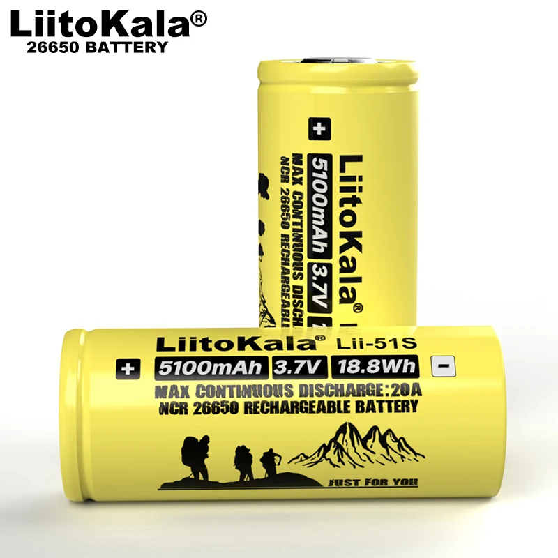 LiitokalaLii-51S 26650 battery 20A discharge rechargeable lithium battery 3.7v 5100ma  flashlight equipment batteries Power bank