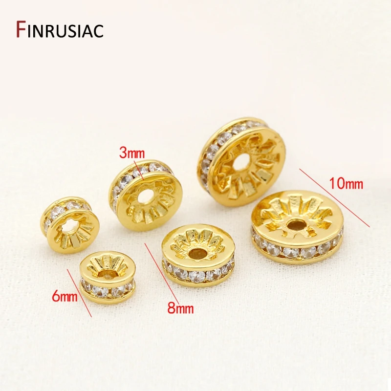 Gold Plated Zircon Rhinestone Spacer Beads For Jewellery Making 6mm 8mm 10mm Round Separate Beads DIY Bracelets Necklace