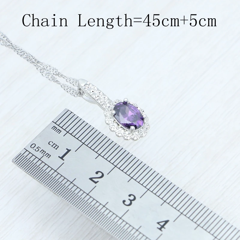 Romantic Amethyst Jewelry 925 Sterling Silver Jewelry Set Open Ring Pendant Earring Necklace Kit Wedding Accessories