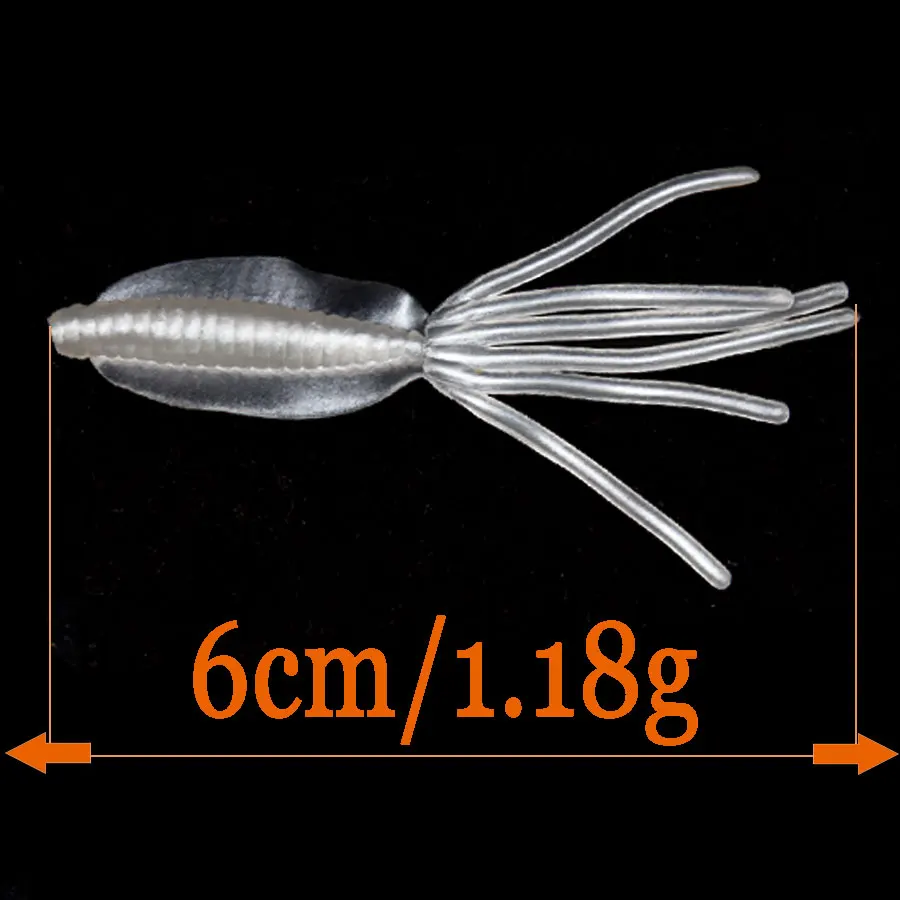 JYJ  20pcs 6cm Squid Soft grub Baits Fishing Soft Lures Wobblers Silicone Worm Jig Head for Fishing Artificial Baits Isca Pesca
