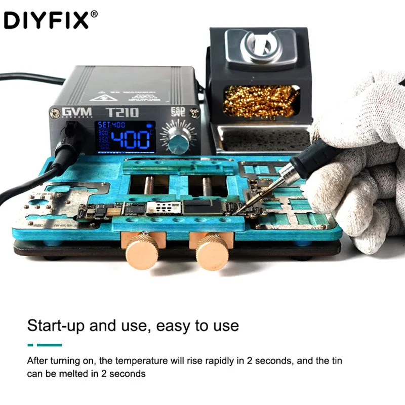 DIYFIX GVM T210 전문 휴대 전화 수리 일정한 온도 납땜 스테이션 2 초 용융 주석 빠른 온난화