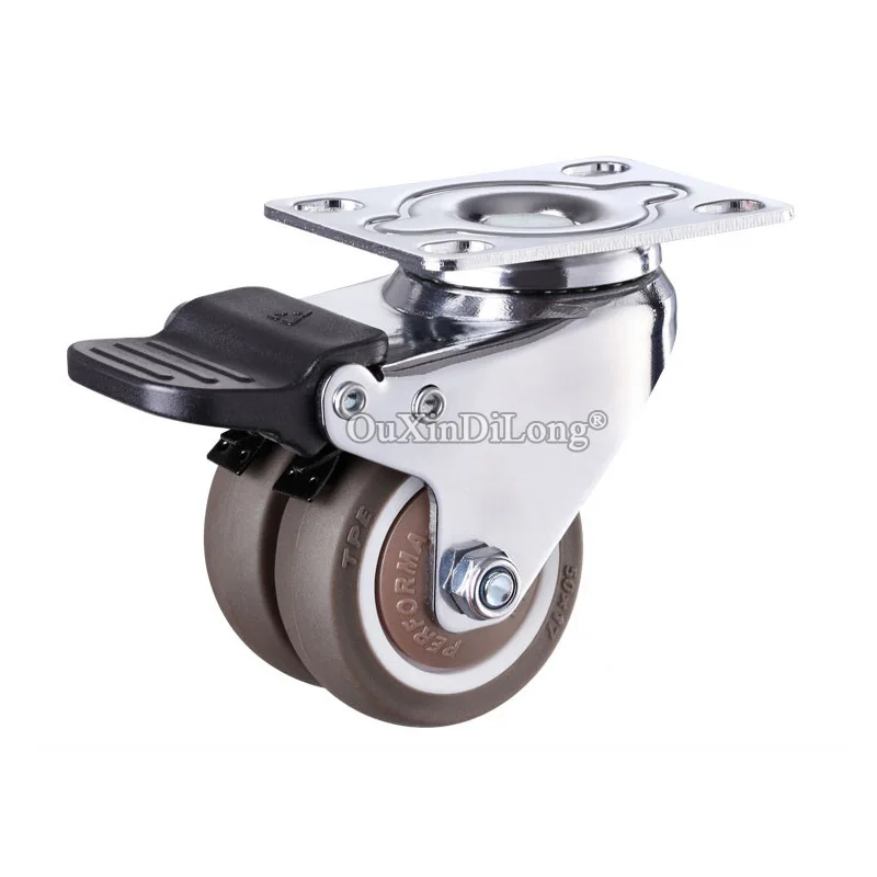 Brand New 4PCS 1.5'' Heavy Swivel Dual Wheel Castors Rubber Super Mute Furniture Casters with Brake Max Loading 135KG