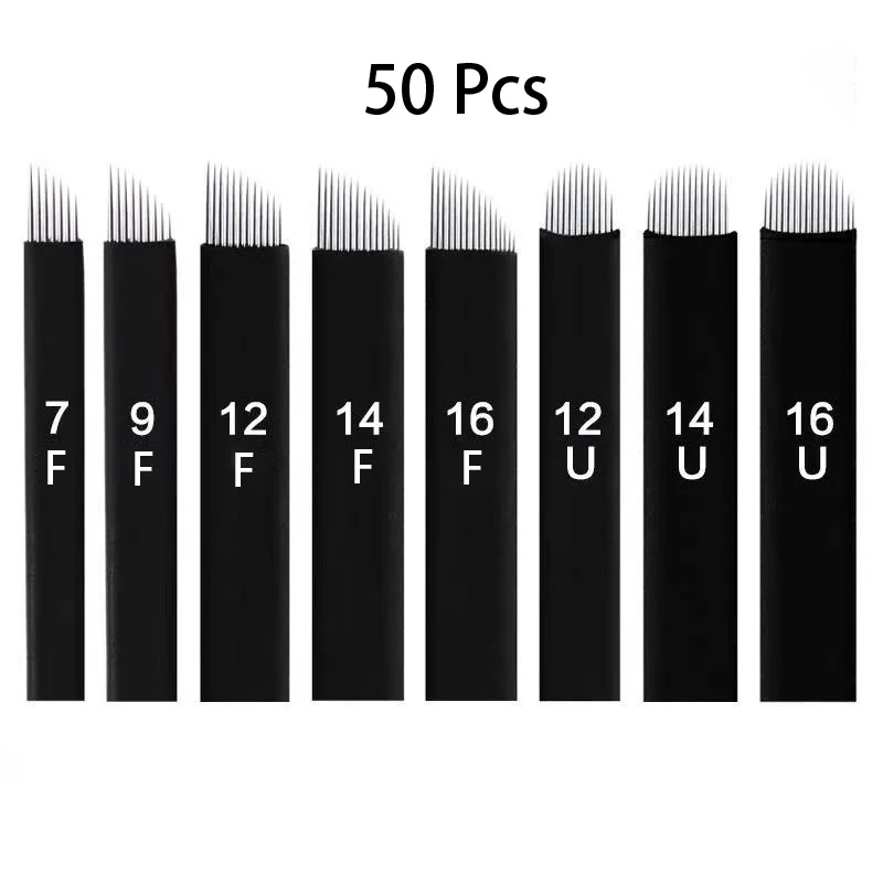 50Pcs Laminas Nano Tebori Microblading Black 12/14/16/18 Flex U Shape Tattoo Needles Pins Blade for Permanent Makeup Eyebrow Pen