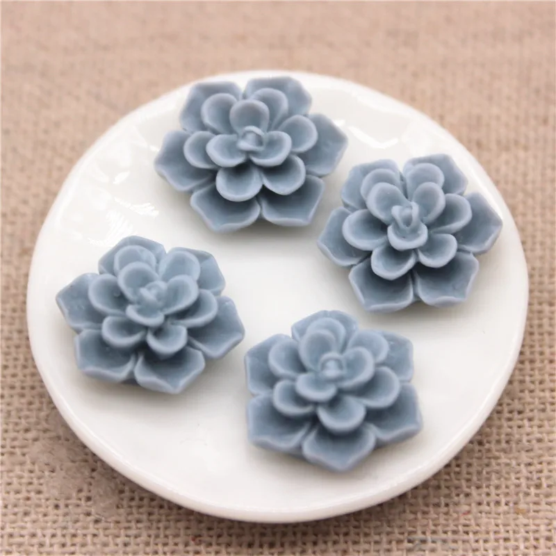 50PCS 15mm Matte Color Vintage Resin Flowers Flatback Cabochon Embellishment Accessories DIY Craft