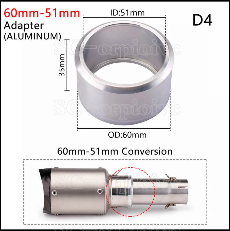 Motorcycle Exhaust Escape Pipe adapter 60-51mm 51-38mm connect Reducer extra Muffler Stainless Steel install accessory and tools