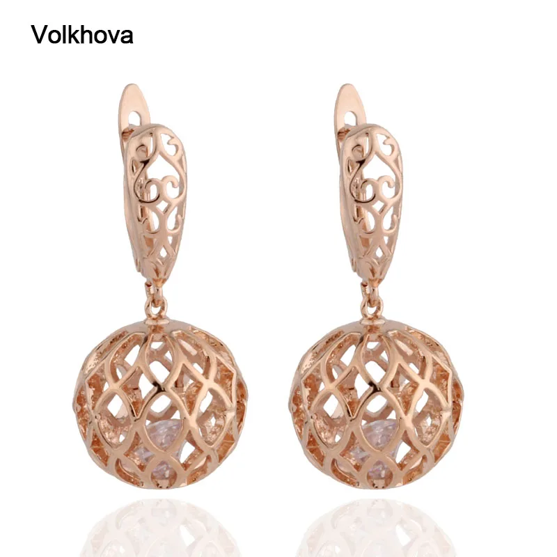 2022 New Fashion Hollow Spherical Ball Design Cubic Zirconia Rose Gold Color Earrings For Women Party Jewelry earing