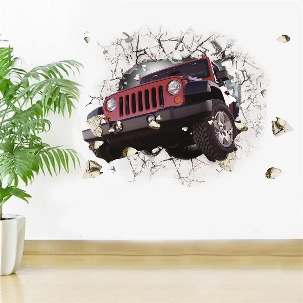 Adesivi murali per veicoli super fuoristrada Hummers 3D Poster da parete rotto Arte della parete Decalcomania per auto Decorazioni per la camera dei