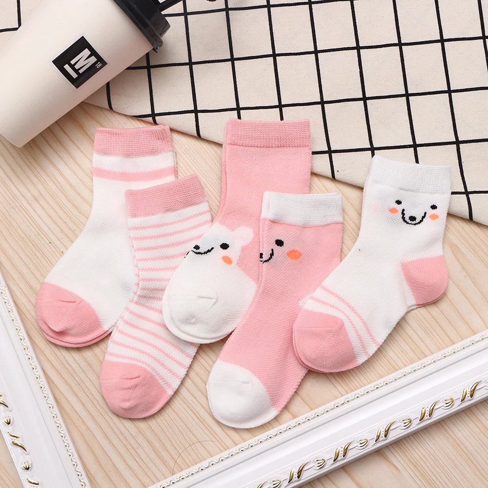 5Pairs/lot 2-9Y Baby Socks Summer Cotton Color Aminal Bear Kids Socks Colorful Girls Mesh Cute Newborn Boys Toddler Socks Baby