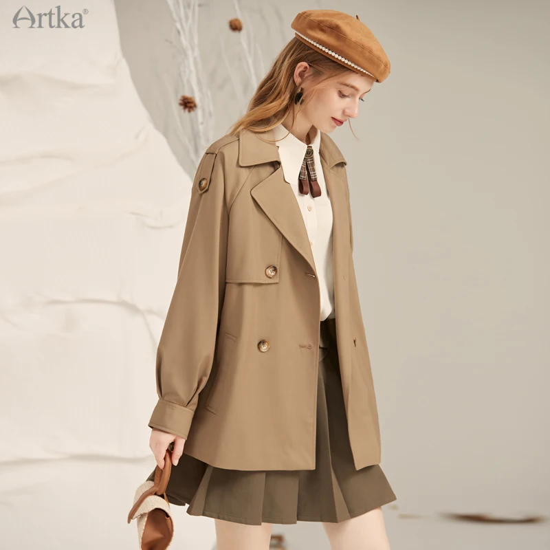 ARTKA 2021 Autumn New Women Trench Coat Fashion College style Double-breasted Windbreaker With Belt Midi Outerwear FA20011Q