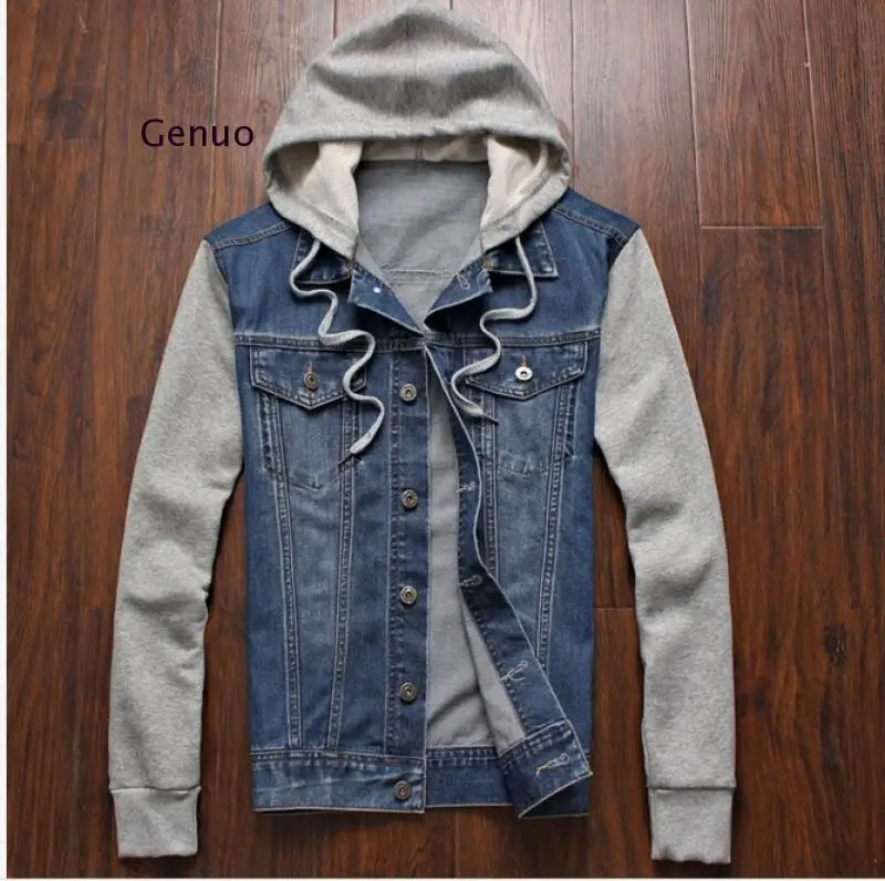 

Denim Men Hooded Sportswear Outdoors Casual Fashion Jeans Jackets Hoodies Cowboy Mens Jacket and Coat