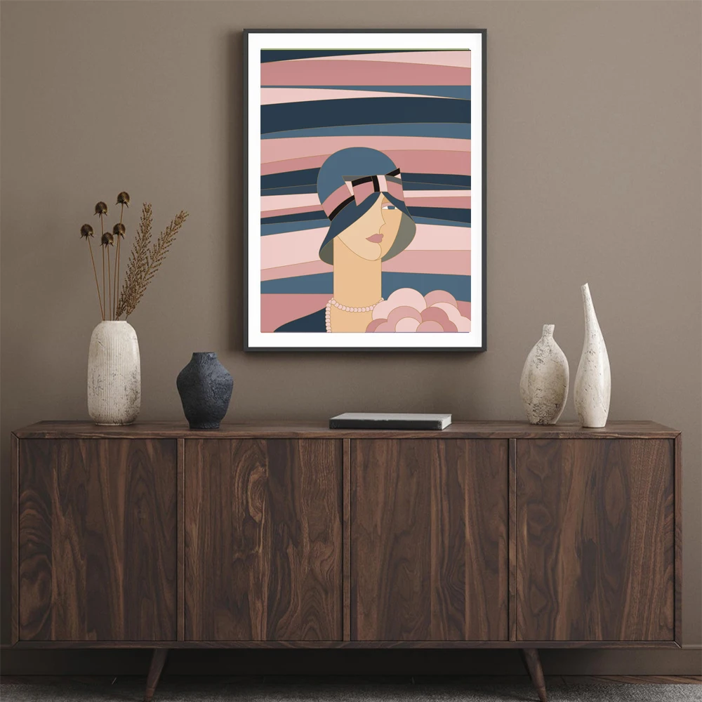 Art Deco Poster, Colourful Canvas Painting, Hat Woman Wall Picture,Modern Minimalis Home Decoration