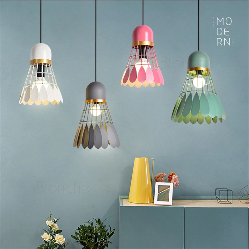 Nordic Macaron Pendant Lamp Iron Art Led Hanging Lights Modern Minimalist LED Lights Creative Living Room Kitchen Indoor Decor