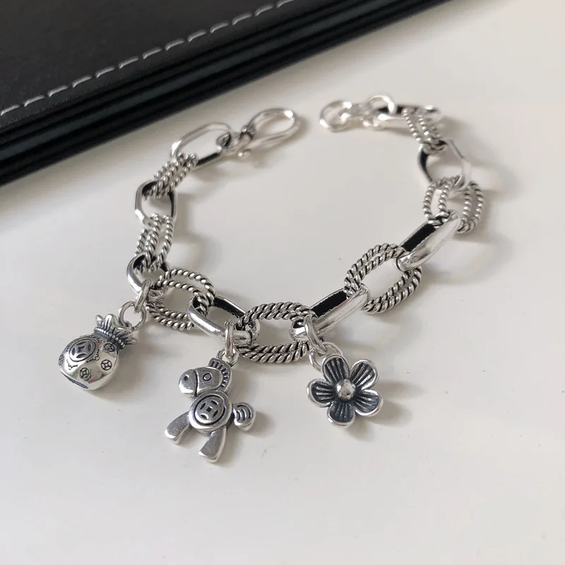 Trendy Little Horse & Flower & Wallet Thai Silver Ladies Bracelets Jewellery Gifts For Women New Year