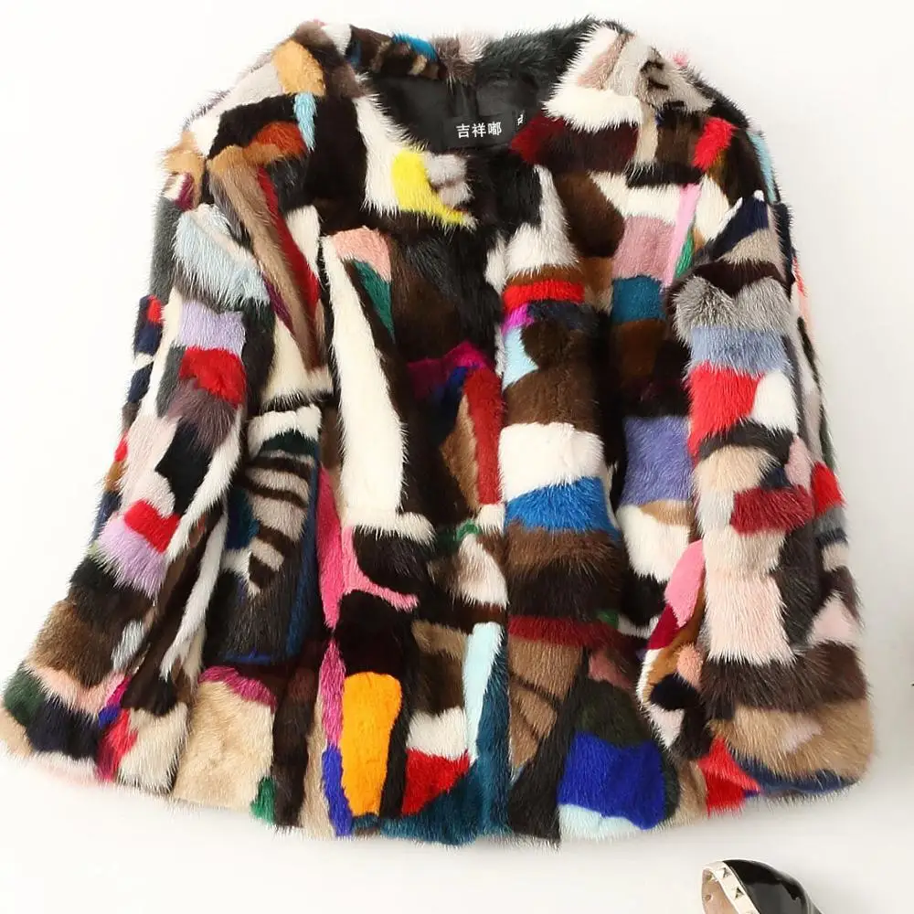 Di alta Qualità genuina pelliccia di visone cappotto del bicchierino della rappezzatura colori della miscela naturale di pelliccia di visone giacca