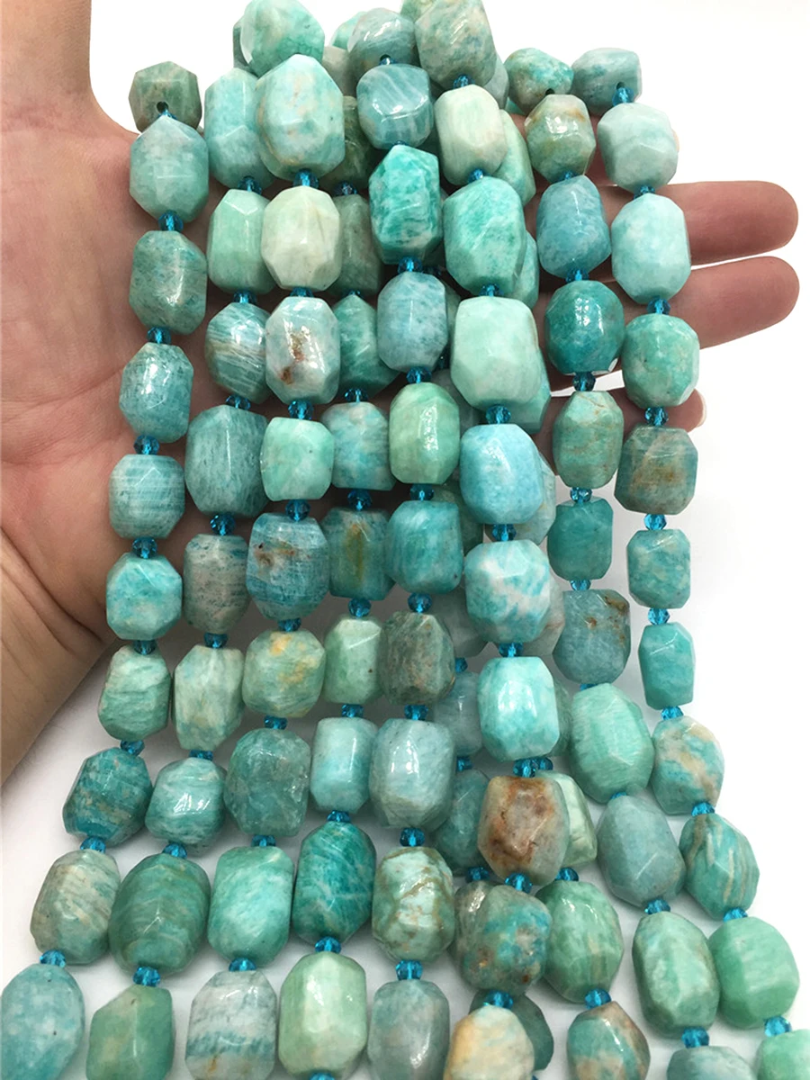 

High Quality Natural Amazonite tianheStone Handmade Irregular Faceted Loose For Jewelry Making DIY Necklace Bracelet 15''13x18mm